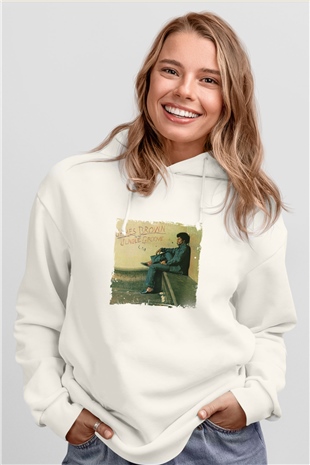 James Brown Baskılı Unisex Beyaz Kapüşonlu Sweatshirt