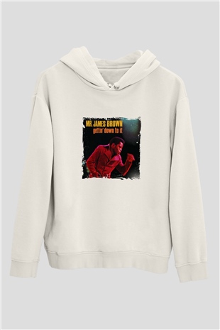 James Brown Baskılı Unisex Beyaz Kapüşonlu Sweatshirt