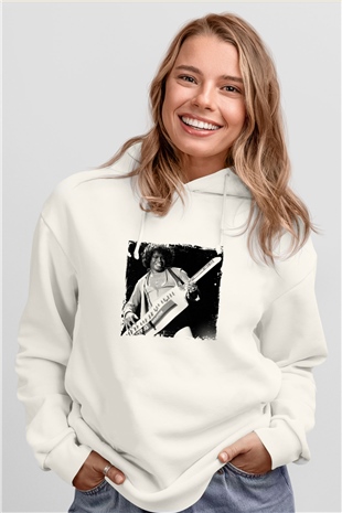 James Brown Baskılı Unisex Beyaz Kapüşonlu Sweatshirt