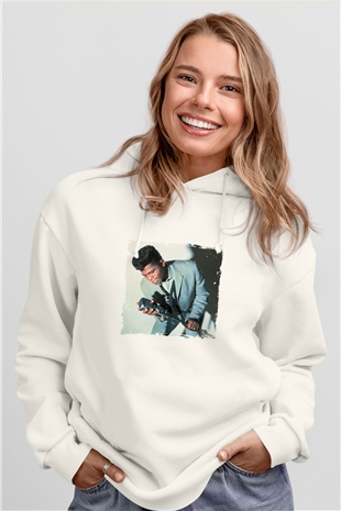 James Brown Baskılı Unisex Beyaz Kapüşonlu Sweatshirt