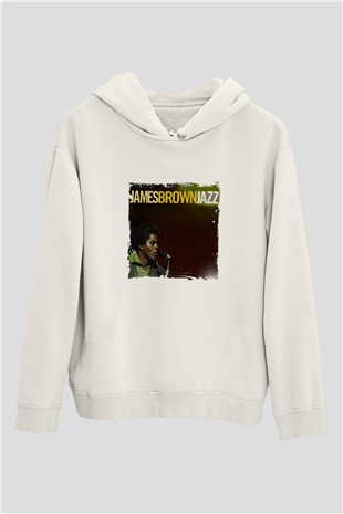 James Brown Baskılı Unisex Beyaz Kapüşonlu Sweatshirt