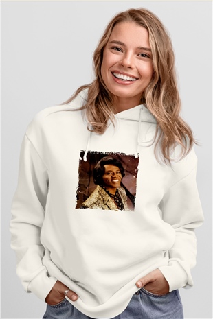 James Brown Baskılı Unisex Beyaz Kapüşonlu Sweatshirt