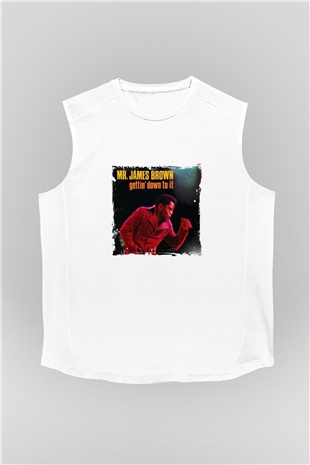 James Brown Baskılı Unisex Beyaz Kolsuz Tişört