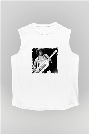 James Brown Baskılı Unisex Beyaz Kolsuz Tişört