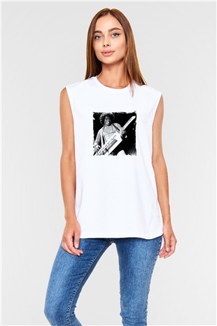 James Brown Baskılı Unisex Beyaz Kolsuz Tişört