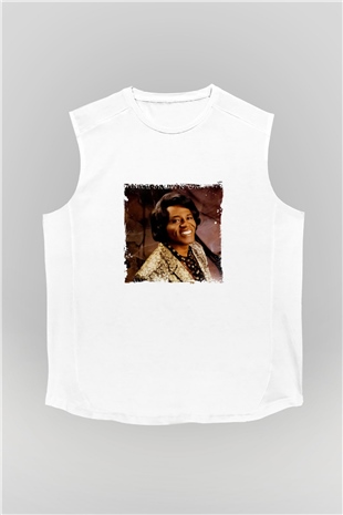 James Brown Baskılı Unisex Beyaz Kolsuz Tişört
