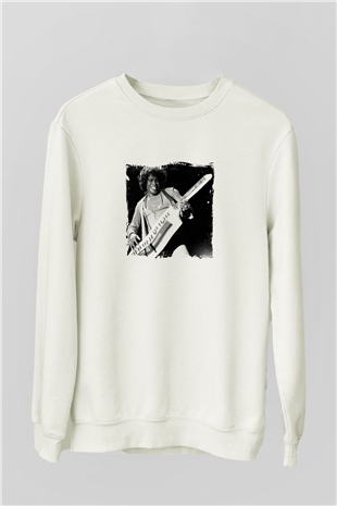 James Brown Baskılı Unisex Beyaz Sweatshirt