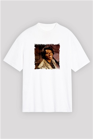 James Brown Baskılı Oversize Beyaz Tişört
