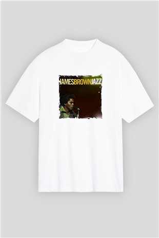 James Brown Baskılı Oversize Beyaz Tişört