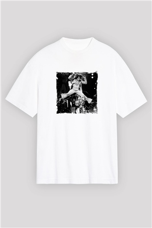 James Brown Baskılı Oversize Beyaz Tişört
