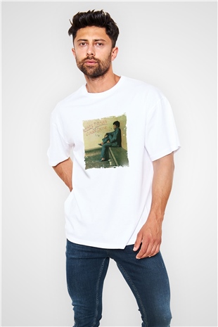 James Brown Baskılı Oversize Beyaz Tişört