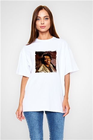 James Brown Baskılı Oversize Beyaz Tişört