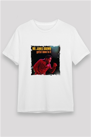 James Brown Baskılı Unisex Beyaz Tişört