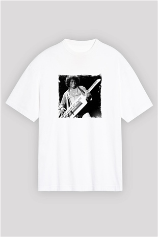 James Brown Baskılı Oversize Beyaz Tişört