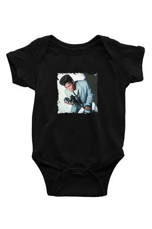 James Brown Baskılı Unisex Siyah Bebek Body - Zıbın