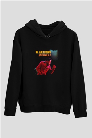 James Brown Baskılı Unisex Siyah Hoodie