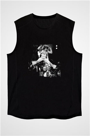 James Brown Baskılı Unisex Siyah Kolsuz Tişört