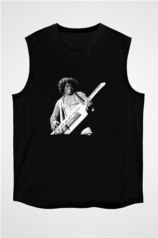 James Brown Baskılı Unisex Siyah Kolsuz Tişört