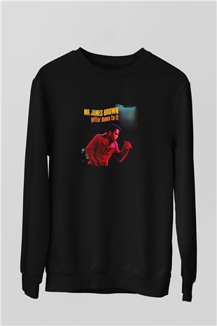 James Brown Baskılı Unisex Siyah Sweatshirt