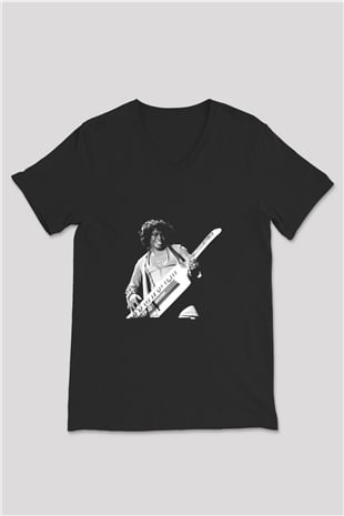 James Brown Baskılı Unisex Siyah V Yaka Tişört