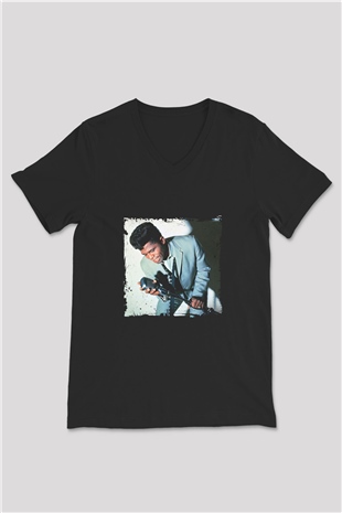 James Brown Baskılı Unisex Siyah V Yaka Tişört