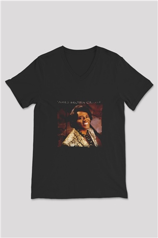 James Brown Baskılı Unisex Siyah V Yaka Tişört