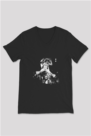 James Brown Baskılı Unisex Siyah V Yaka Tişört