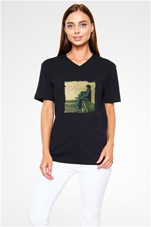 James Brown Baskılı Unisex Siyah V Yaka Tişört