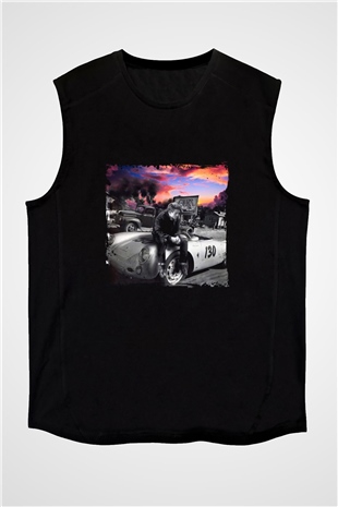 James Dean Baskılı Unisex Siyah Kolsuz Tişört