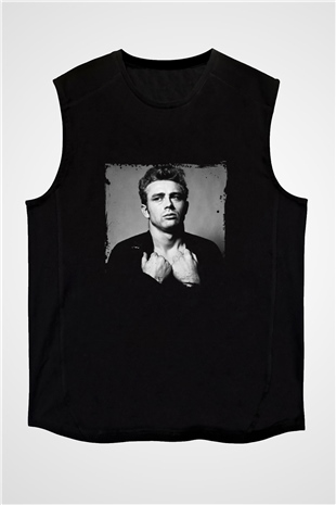 James Dean Baskılı Unisex Siyah Kolsuz Tişört