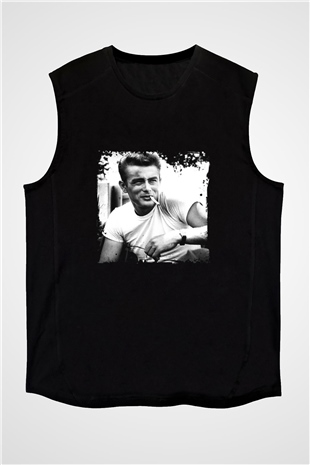 James Dean Baskılı Unisex Siyah Kolsuz Tişört