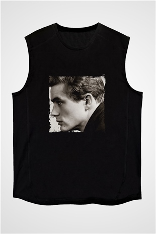James Dean Baskılı Unisex Siyah Kolsuz Tişört