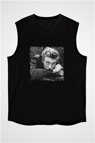 James Dean Baskılı Unisex Siyah Kolsuz Tişört