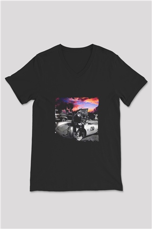 James Dean Baskılı Unisex Siyah V Yaka Tişört