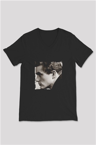 James Dean Baskılı Unisex Siyah V Yaka Tişört