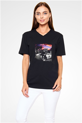 James Dean Baskılı Unisex Siyah V Yaka Tişört