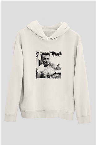 James Dean Unisex Baskılı Beyaz Kapüşonlu Sweatshirt