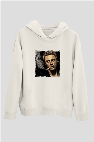 James Dean Unisex Baskılı Beyaz Kapüşonlu Sweatshirt