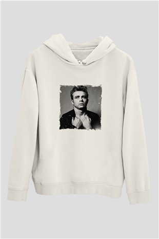 James Dean Unisex Baskılı Beyaz Kapüşonlu Sweatshirt