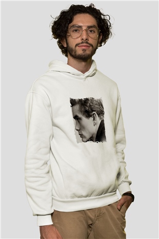 James Dean Unisex Baskılı Beyaz Kapüşonlu Sweatshirt