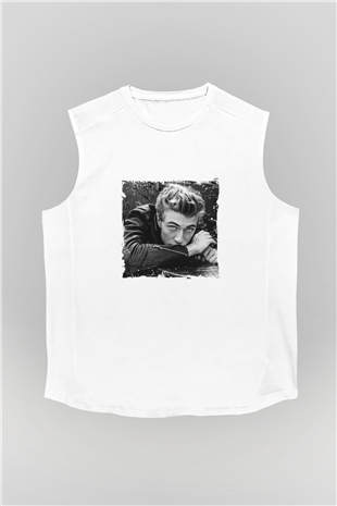James Dean Unisex Baskılı Beyaz Kolsuz Tişört