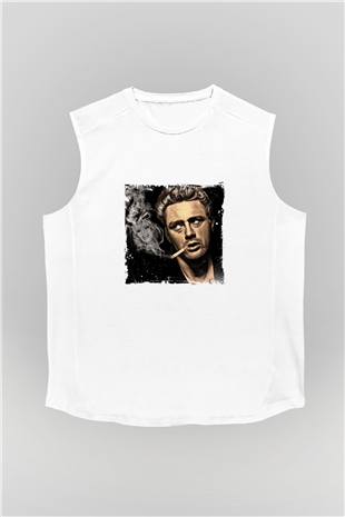 James Dean Unisex Baskılı Beyaz Kolsuz Tişört