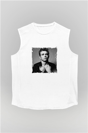 James Dean Unisex Baskılı Beyaz Kolsuz Tişört