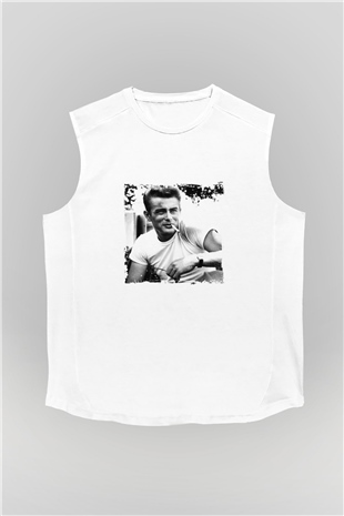 James Dean Unisex Baskılı Beyaz Kolsuz Tişört