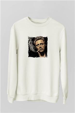 James Dean Unisex Baskılı Beyaz Sweatshirt