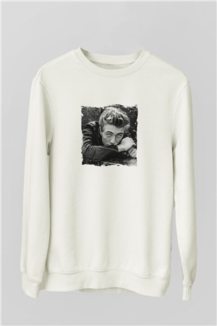 James Dean Unisex Baskılı Beyaz Sweatshirt
