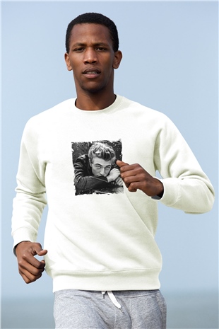 James Dean Unisex Baskılı Beyaz Sweatshirt