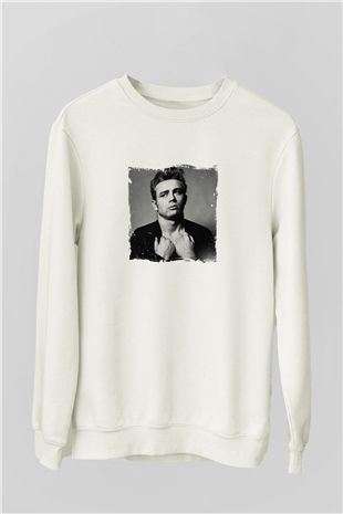 James Dean Unisex Baskılı Beyaz Sweatshirt