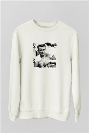 James Dean Unisex Baskılı Beyaz Sweatshirt