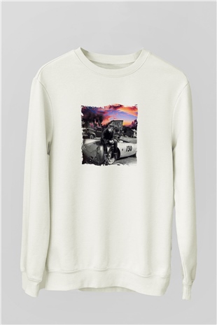 James Dean Unisex Baskılı Beyaz Sweatshirt